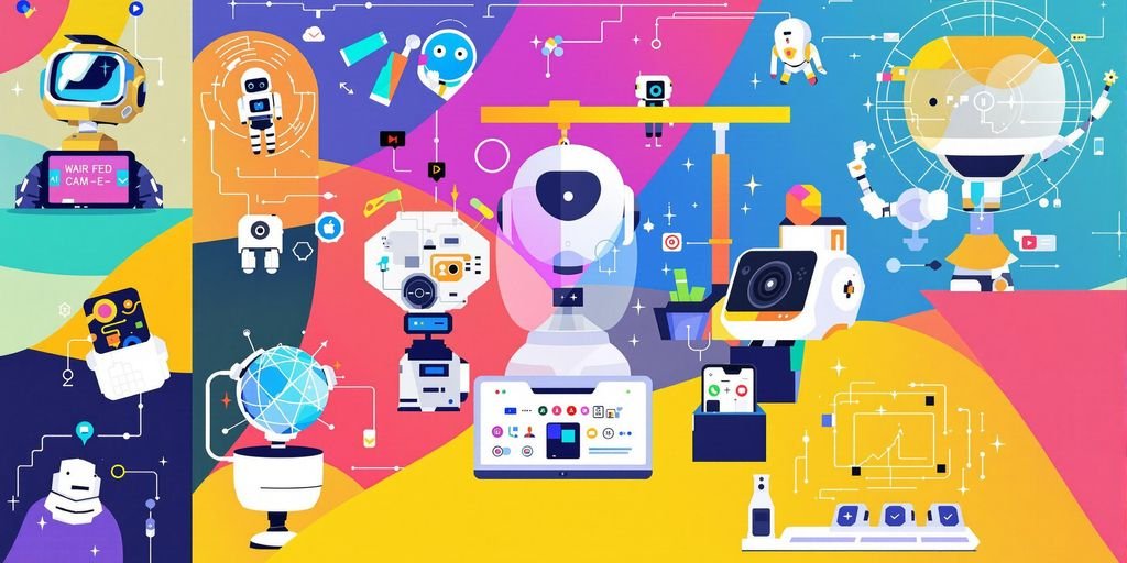 Collage of futuristic AI tools and smart devices.