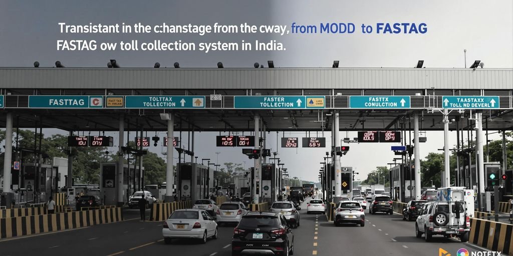 Modern toll booth with vehicles, new era for toll collection.