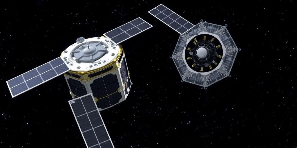 ISRO SpaDeX satellites de-docking in outer space.