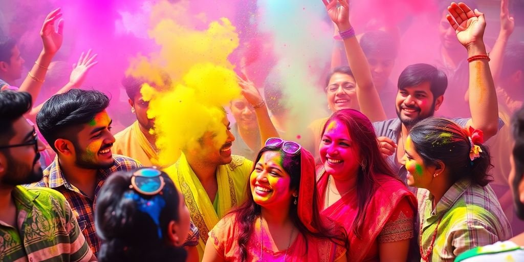 Celebration of Holi with vibrant colors and joy.